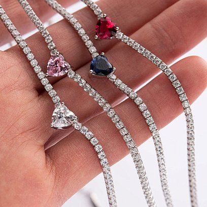 Срібне кольє - чокер "Сердечко" з фіанітами 181259 №3