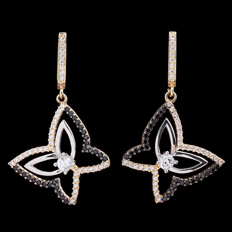 Золотые серьги "Бабочки" с фианитами с02435 от ювелирного магазина Оникс - 1