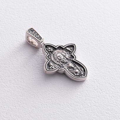 Серебряный крест "Спас Нерукотворный. Успение Божией Матери" 131111 №4