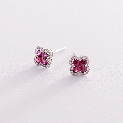 Золоті сережки-пусети з діамантами та рубінами сб0307lg