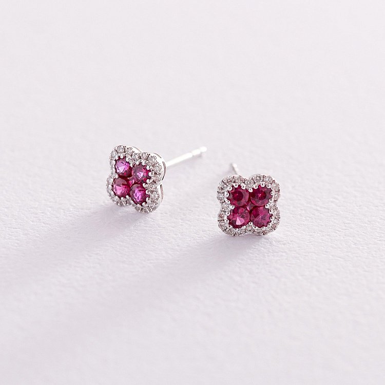 Золоті сережки-пусети з діамантами та рубінами сб0307lg від ювелірного магазину Онікс