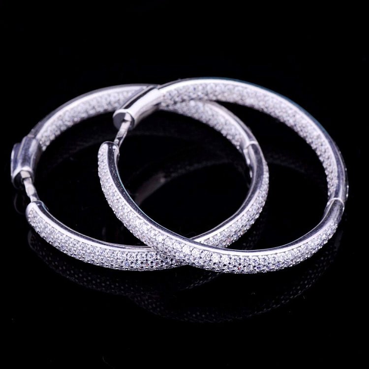 Серьги "Кольца с фианитами" (40мм, родий) 12907 от ювелирного магазина Оникс - 2