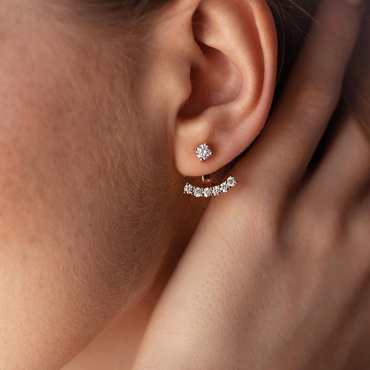 Сережки - джекети у жовтому золоті (фіаніти) с07768 від ювелірного магазину Онікс