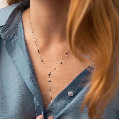 Серебряное колье - галстук "Шарики" 181201 №3