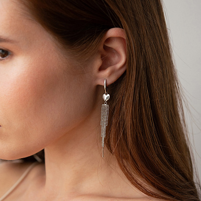 Висячие серьги "Сердечки" в серебре 123479