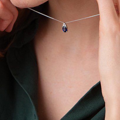 Золоте кольє з діамантами і сапфіром колб0080z №4