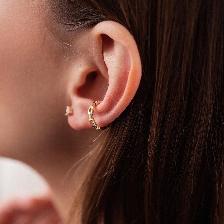 Серьга - каффа "Цепочка" в желтом золоте с08208 от ювелирного магазина Оникс - 3