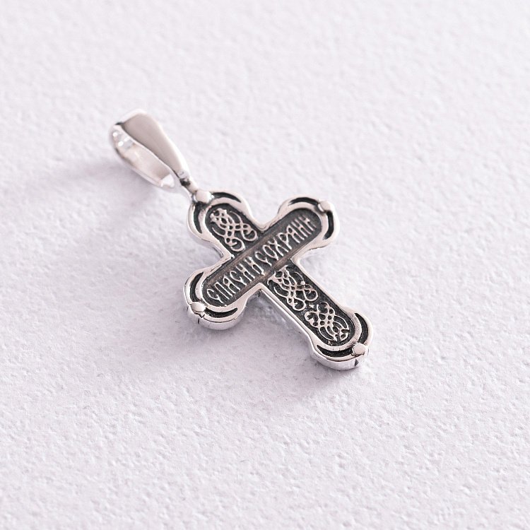 Серебряный крест "Распятие. Спаси и сохрани" с чернением 132705 от ювелирного магазина Оникс - 5