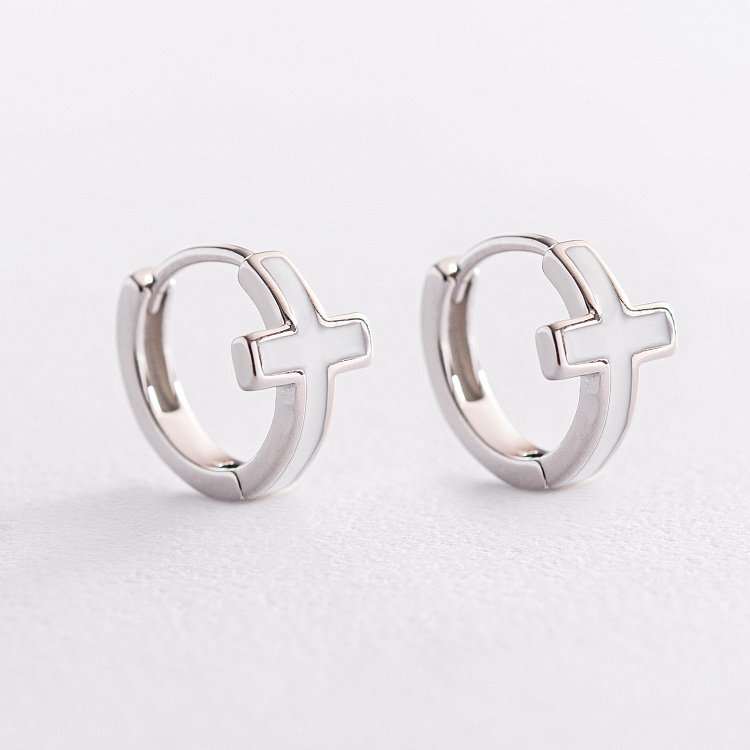 Срібні сережки "Хрестики" з емаллю 123159 від ювелірного магазину Онікс