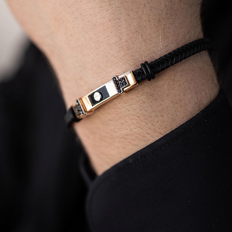 Каучуковый браслет из красного золота (фианиты, эмаль) б03990 от ювелирного магазина Оникс - 5