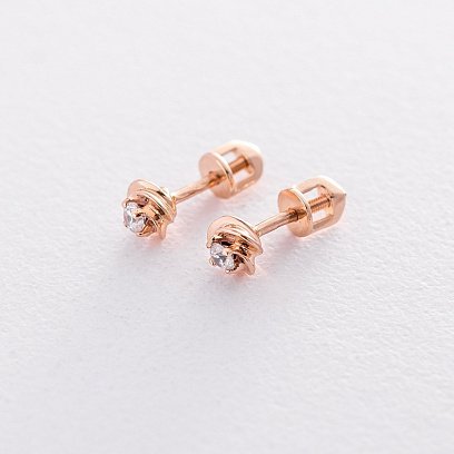 Золоті сережки - пусети з фіанітами с04136 №4