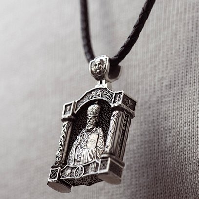 Срібний кулон "Миколай Чудотворець. Свята Трійця" (ебенове дерево) 1463 №4