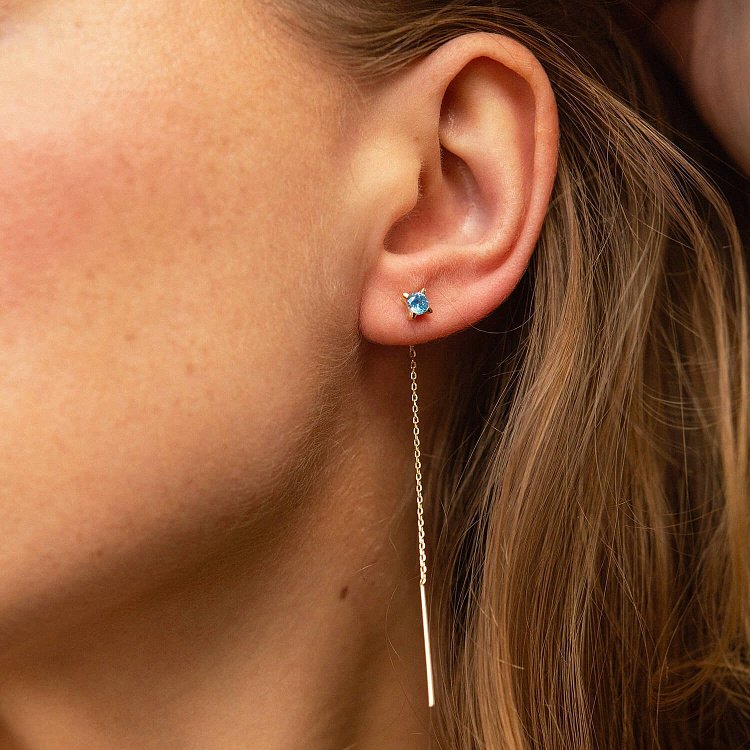 Сережки - протяжки у жовтому золоті (блакитні та жовті фіаніти) с08123 від ювелірного магазину Онікс - 3