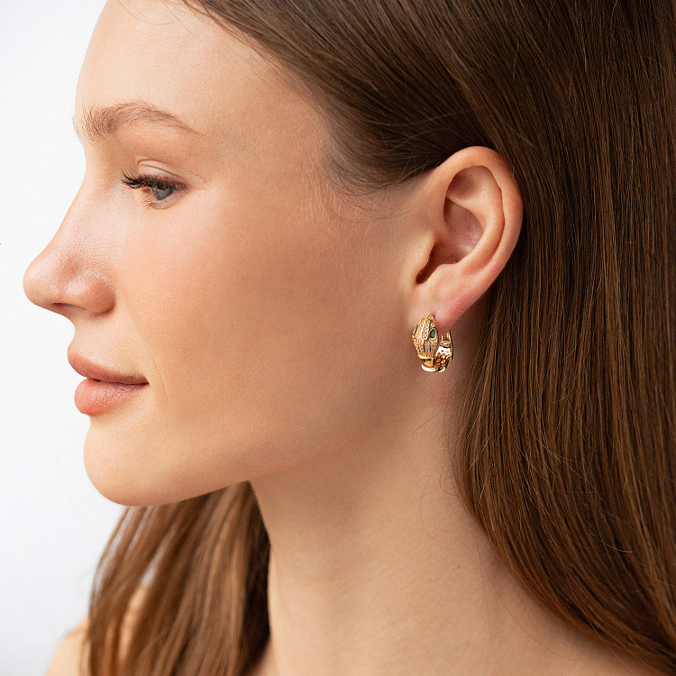 Серьги "Змеи" в желтом золоте (фианиты) с09201 от ювелирного магазина Оникс - 3