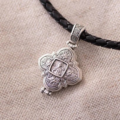 Срібний мощевик "Господь Вседержитель. Казанська ікона Божої Матері" з чорнінням 132475 №10