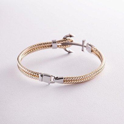 Золотой браслет "Якорь" с фианитами б02742 №5