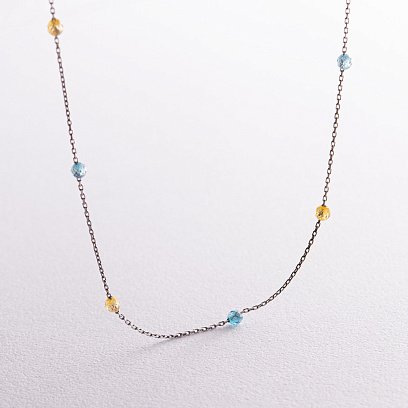 Кольє "Вільна" у білому золоті (блакитні та жовті фіаніти) кол02292 №5