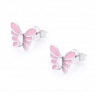 Срібні дитячі сережки-пусети "Метелики" (емаль, фіаніт) 122433 от ювелирного магазина Оникс
