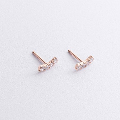 Серьги - пусеты "Lora" с фианитами (красное золото) с09097 №3