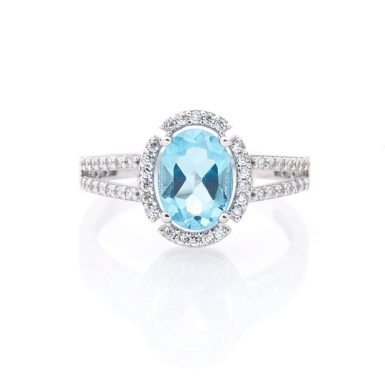 Золотое кольцо с голубым топазом и фианитами к05074 от ювелирного магазина Оникс - 3