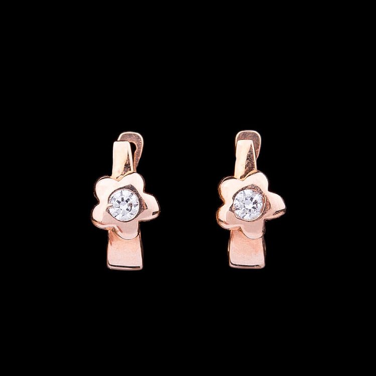 Золоті дитячі сережки з фіанітами с02377 від ювелірного магазину Онікс - 3
