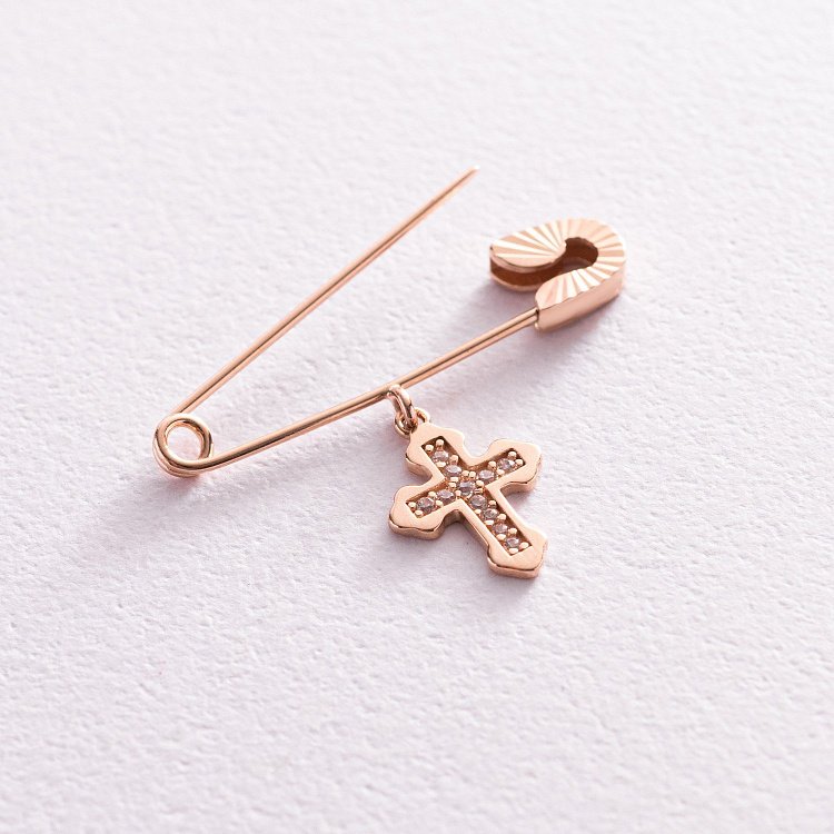 Золота шпилька з хрестиком (фіаніти) зак00184 від ювелірного магазину Онікс