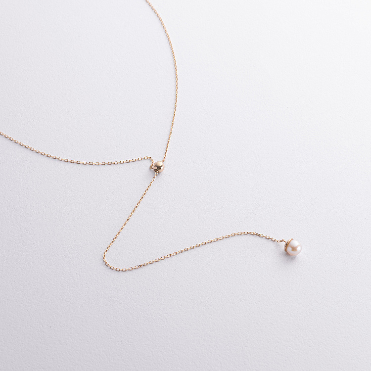 Кольє - краватка "Перлина на ланцюжку" в жовтому золоті (регульована довжина) кол02635 від ювелірного магазину Онікс