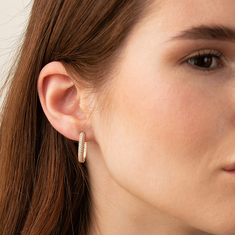 Золоті сережки "Овальні" з фіанітами с09463 від ювелірного магазину Онікс - 1