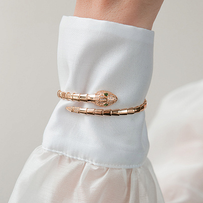 Жесткий браслет "Змея" в желтом золоте (фианиты) б05513 №2