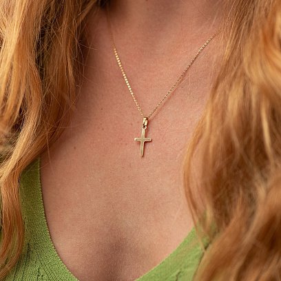 Крестик в желтом золоте п03924 №2