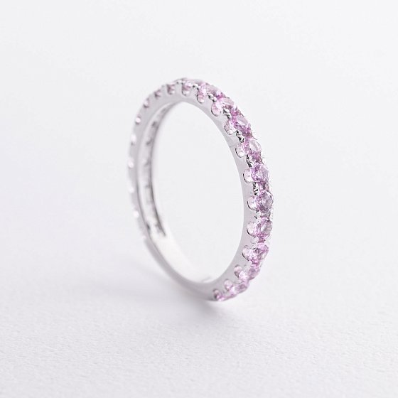 Серебряное кольцо с розовыми синтетическими сапфирами 1901/1р-PSPH