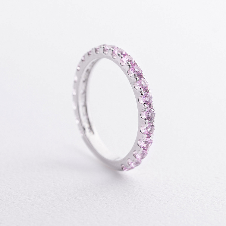 Серебряное кольцо с розовыми синтетическими сапфирами 1901/1р-PSPH от ювелирного магазина Оникс