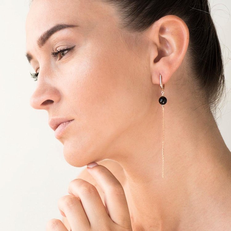 Золотые серьги с агатом с05610 от ювелирного магазина Оникс - 2