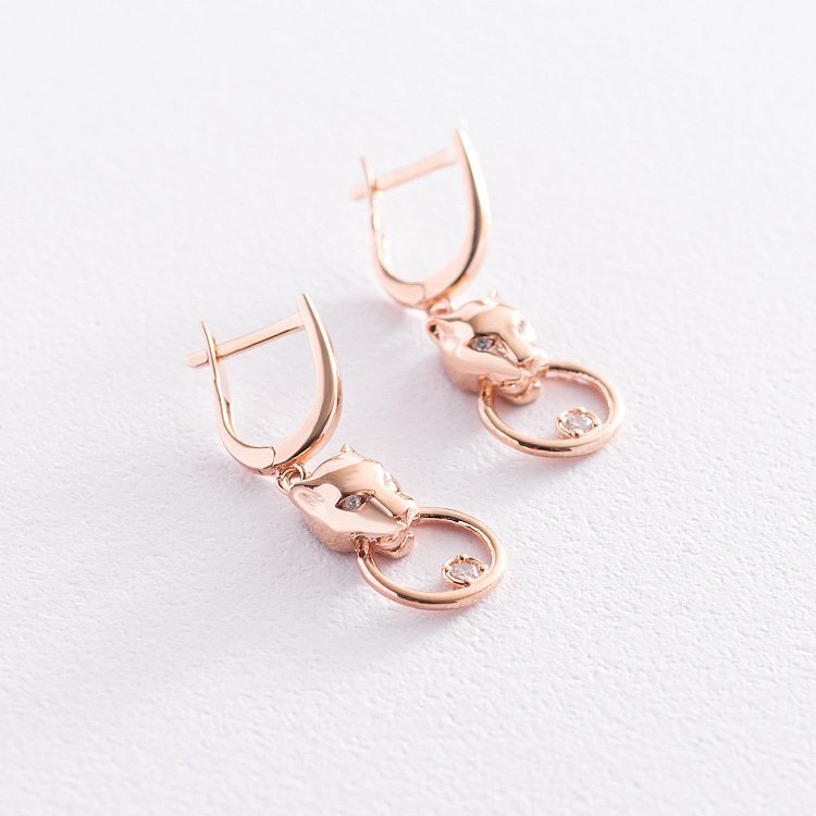 Золоті сережки "Пантера" (фіаніти) с07196 від ювелірного магазину Онікс - 4