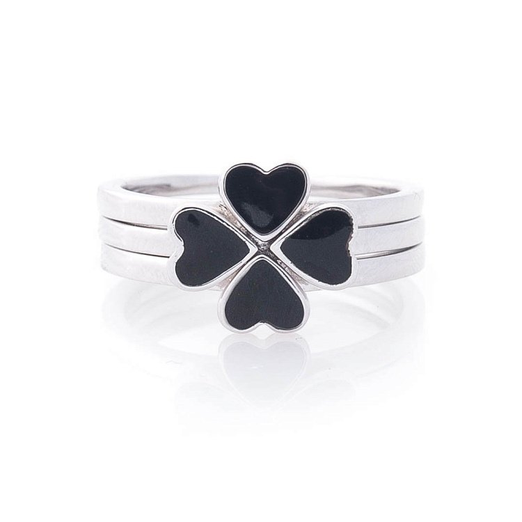 Срібний потрійний перстень "Конюшина" (емаль) 112117 від ювелірного магазину Онікс - 1