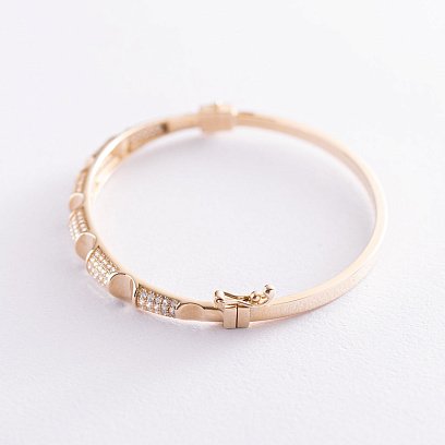 Жесткий золотой браслет с фианитами б04491 №3