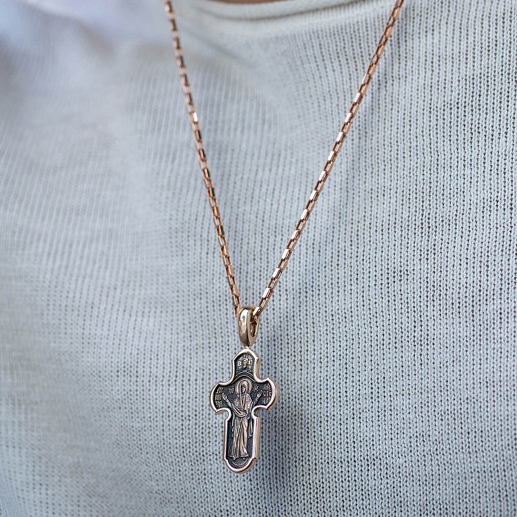 Православний хрест "Господь Вседержитель. Ікона Божої Матері "Незламна Стіна" (чорніння) п01212 від ювелірного магазину Онікс - 3