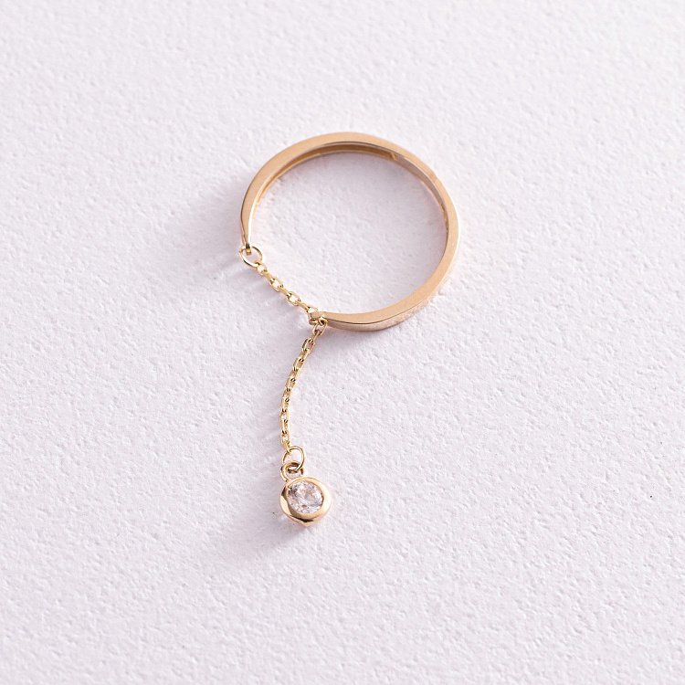 Золотое кольцо с подвеской (фианит) к06997 от ювелирного магазина Оникс - 3