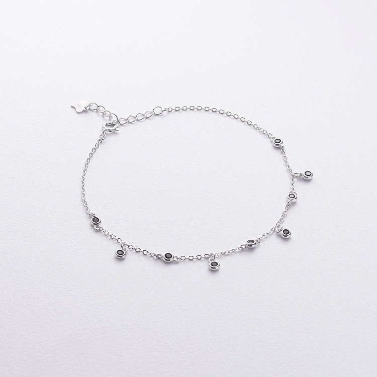 Срібний браслет з чорними фіанітами на ногу 141789 від ювелірного магазину Онікс