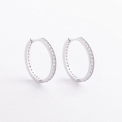 Серебряные серьги - кольца с фианитами 902-01062