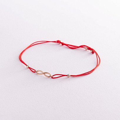 Золотой браслет "Бесконечность" с красной нитью б05140