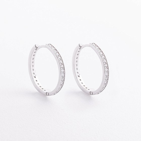 Серебряные серьги - кольца с фианитами 902-01062