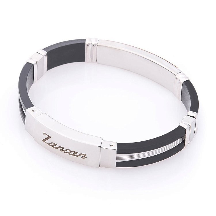 Чоловічий браслет з каучука та срібла із золотими вставками ZANCAN EXB480R-N від ювелірного магазину Онікс - 2