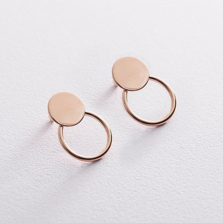 Золотые серьги-пусеты "Кружочки" с06683 от ювелирного магазина Оникс - 2