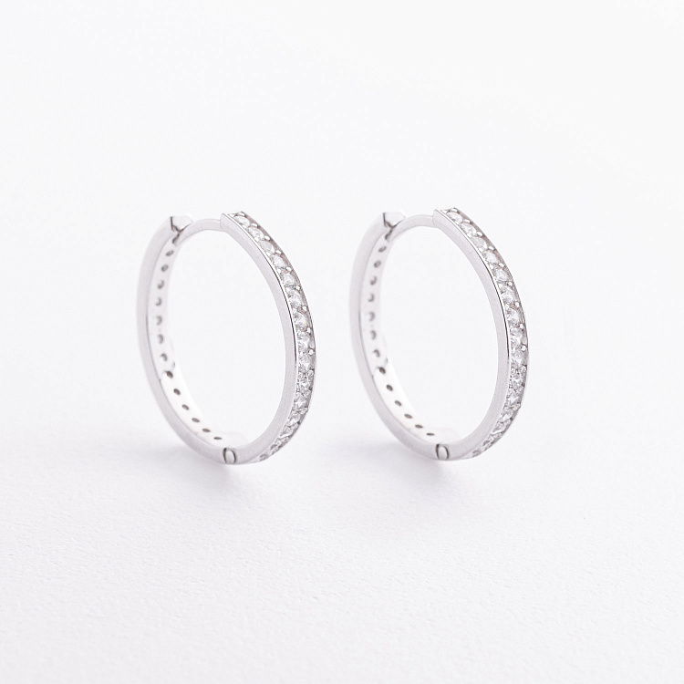 Серебряные серьги - кольца с фианитами 902-01062 от ювелирного магазина Оникс