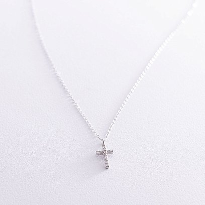 Колье "Крестик" в серебре с фианитами 18833