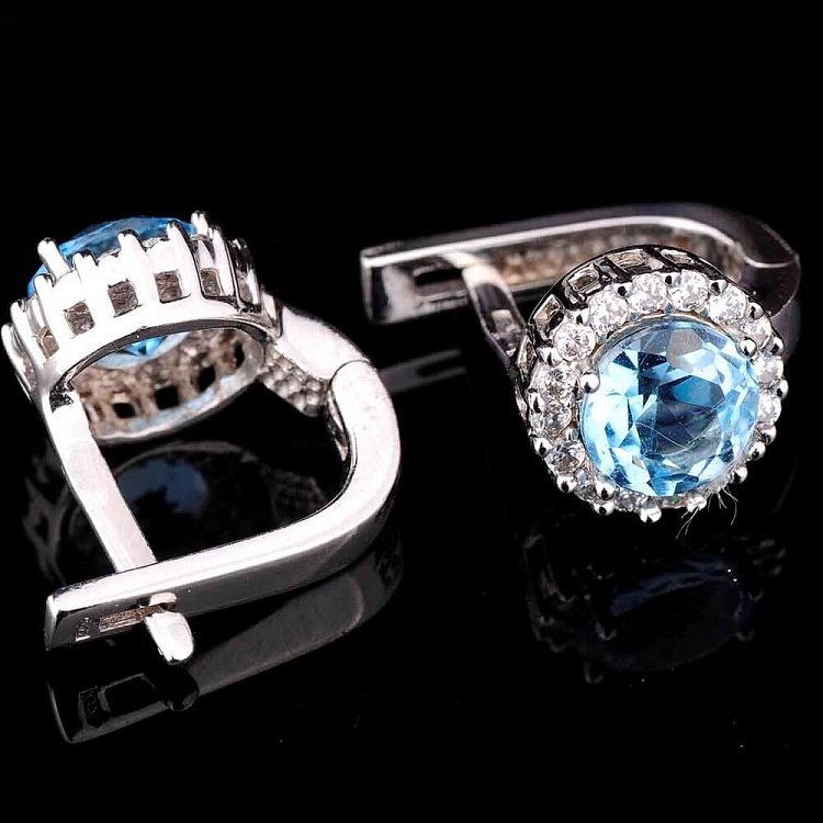 Золотые серьги с голубым топазом и фианитами с01684 от ювелирного магазина Оникс - 1