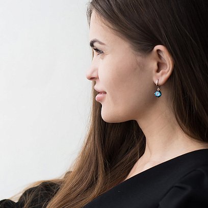 Золоті сережки "Захоплення" (синт. топаз "Лондон блакитний") с05301 №7