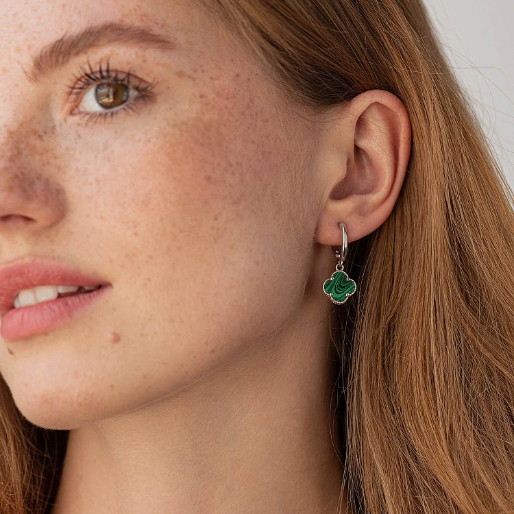Срібні сережки "Конюшина" (синт. малахіт) 123290 від ювелірного магазину Онікс - 5