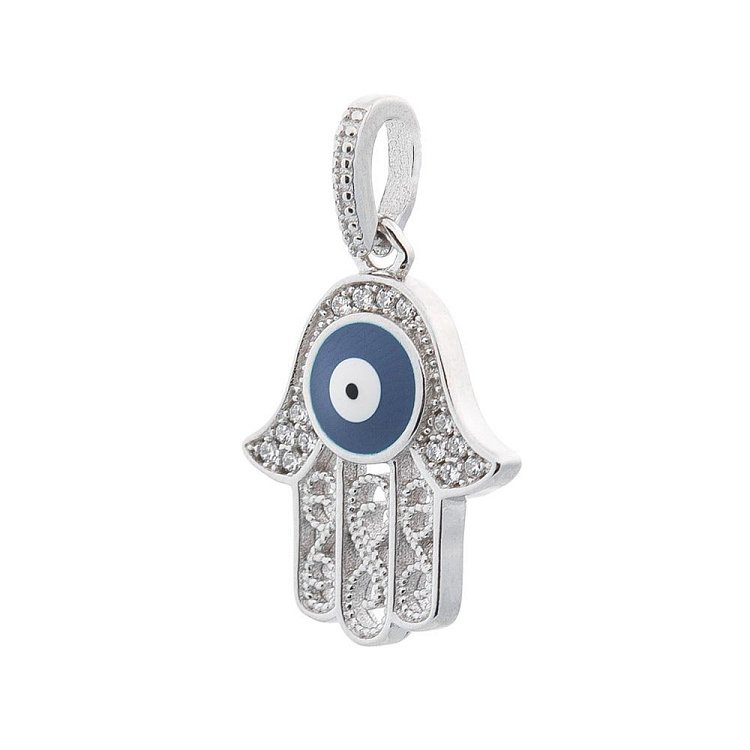 Срібний шарм "Хамса" (емаль, фіаніти) 132594 від ювелірного магазину Онікс